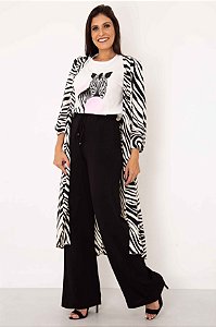 Kimono Longo Zebra Preto e Branco