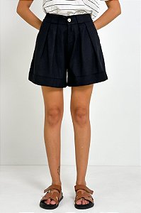 Short Viscolinho Evasê Pregas Frontais