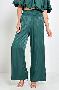 Calça Pantalona Acetinada Cós Lastex