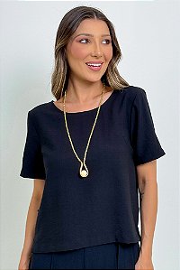 Blusa Lisa Manga Curta Detalhe Metal Costas