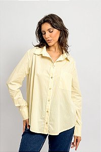 Camisa Oversized Listrada Manga Longa Bolso