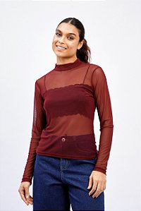 Blusa Tule Manga Longa Gola Fechada