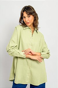 Camisa Oversized Manga Longa Viscolinho Bolso