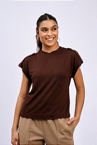 Blusa Básica Manga Curta Detalhe Botão Ombro