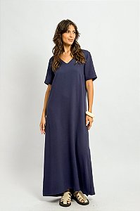 Vestido Longo Viscose Decote V Fenda