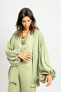 Kimono Liso Manga Bufante Punho Elástico