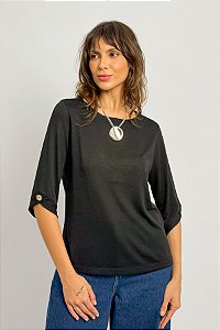 Blusa Básica Lisa Manga ¾ Botão