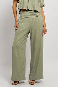 Calça Pantalona Cós Pregas Elástico Costas