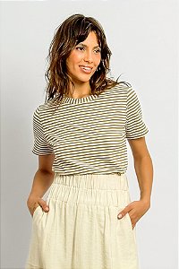 Blusa Manga Curta Listrada Gola Redonda