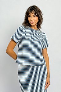 Blusa Manga Curta Listrada Gola Redonda