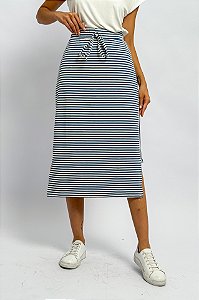 Saia Midi Listrada Recorte Lateral