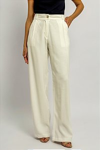 Calça Pantalona Botão Bolsos Laterais