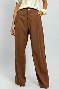 Calça Pantalona Botão Bolsos Laterais