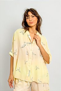Camisa Ampla Manga Curta Degradê Pássaros
