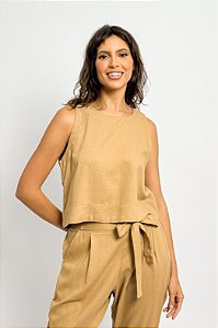 Blusa Semi Cropped Viscolinho Sem Manga