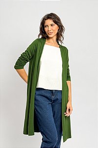 Cardigã Longo Liso Malha Fendas Laterais