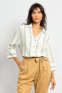 Camisa Ampla Manga ¾ Listras Horizontais Color