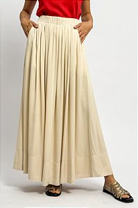 Saia Longuete Viscose Cós Elástico Bolsos Faca