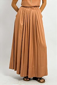 Saia Longuete Viscose Cós Elástico Bolsos Faca