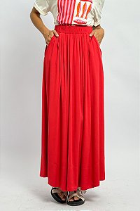Saia Longuete Viscose Cós Elástico Bolsos Faca