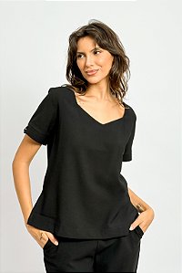 Blusa Decote V Manga Curta Detalhe Ilhós