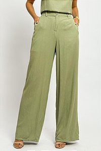 Calça Pantalona Botão Cós Elástico Costas