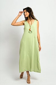 Vestido Midi Viscolinho Decote V Detalhe Costura