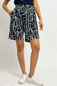 Bermuda Cós Elástico Estampa Abstrata