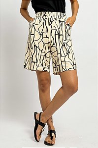 Bermuda Cós Elástico Estampa Abstrata