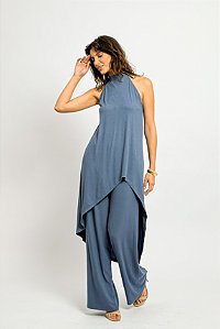 Conjunto Canelado Túnica Com Pantalona