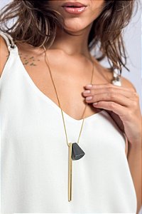 Colar Palito Metal Detalhe Pedra Color