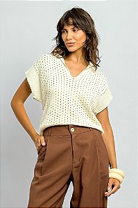 Blusa Polo Tricot Furadinho Manga Japonesa