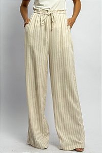 Calça Pantalona Viscolinho Listrada Cós Elástico