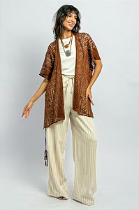 Kimono Barra Assimétrica Trançado Tipo Crochê