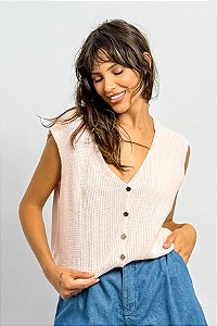 Colete Tricô Cava Decote V Botões