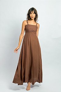 Vestido Longo Busto Drapeado Alça Removível