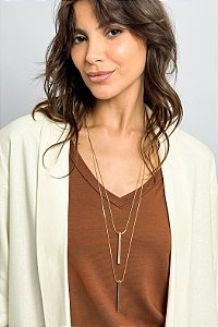 Colar Longo Duplo Palitos Metal