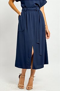 Saia Midi Viscose Fenda Frontal Amarração