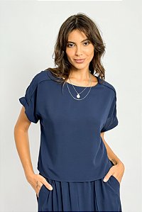 Blusa Viscose Manga Curta Detalhe Ombro