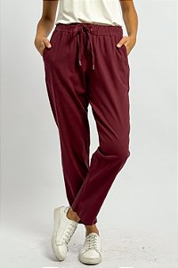 Calça Reta Viscolinho Cós Elástico Corda Ponteira