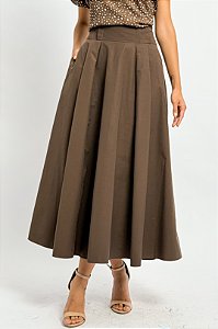 Saia Longuete Algodão Cós Largo Pregas