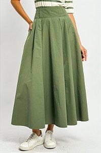 Saia Longuete Algodão Cós Largo Pregas