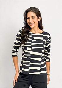Blusa Fluity Manga ¾ Estampa Geométrica
