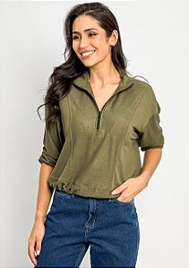 Casaqueto Decote Zíper Barra e Punho Elástico