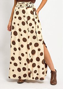 Saia Longa Poás Fenda Lateral Cinto Tecido Com Fivela