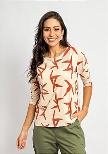 Blusa Fluity Manga ¾ Estampa Folhas