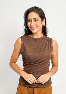 Regata Tule Gola Fechada Drapeado Lateral