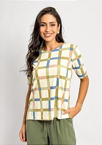 Blusa Fluity Manga Curta Estampa Quadriculada