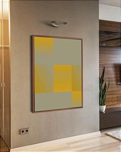 Quadro Vertical Abstrato Geométrico Degradê Amarelo Mostarda Cinza Canvas Com Moldura