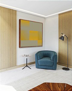 Quadro Quadrado Abstrato Geométrico Degradê Amarelo Mostarda Cinza Canvas Com Moldura